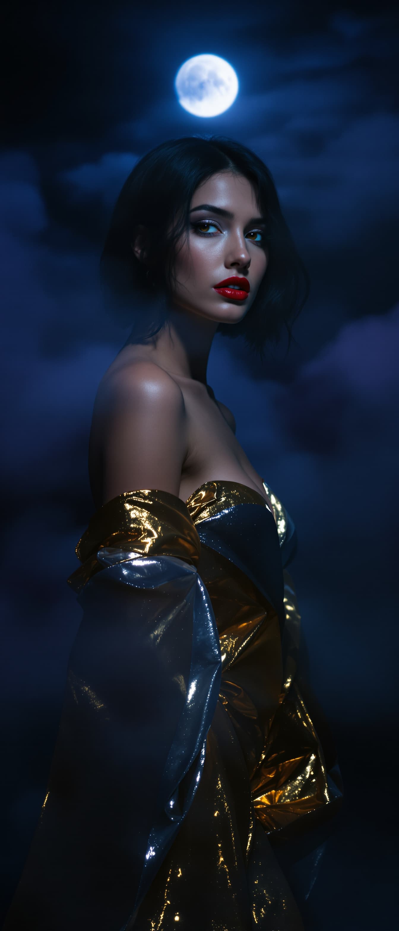 AI generated: "Soft contrast fashion photography, cinematic style, soft pastel colours, dramatic, low visibility t...