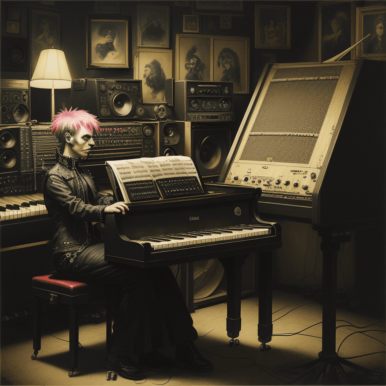 AI generated: music Album cover picture, punk, surreal art, oil picture, radio broadcast, piano, organ, radio stud...