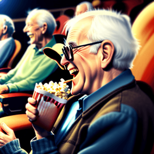 AI generated: profile picture of a old man laughing in a theater  while eating popcorn
