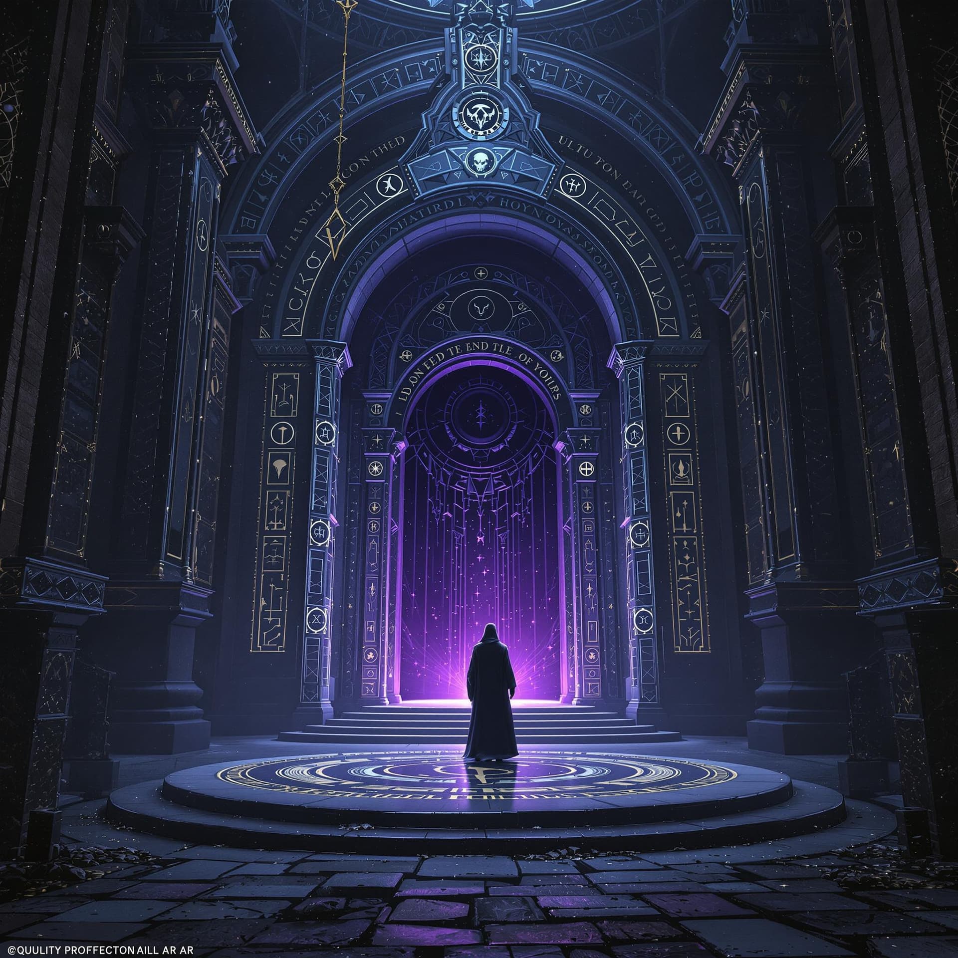 AI generated: **dark fantasy portal to the void, ultra detailed architecture, dark figure standing around doorway ...