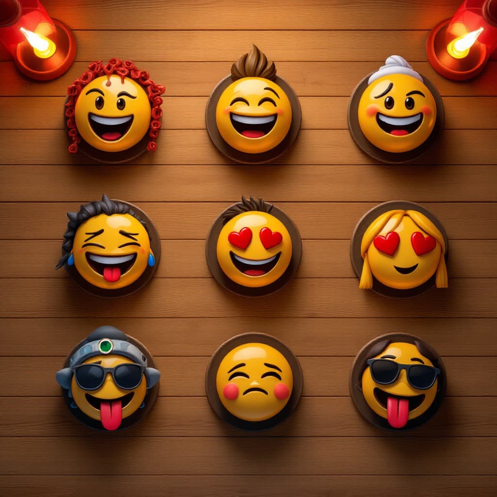 AI generated: table layout of eight unique and realistic pushpa movie emojis, highly detailed, 8k, octane render