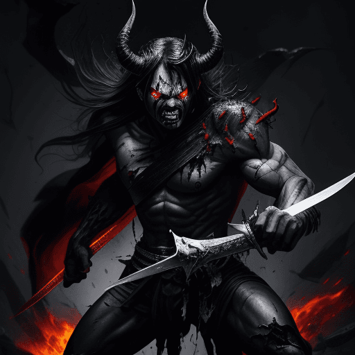 AI generated: Black Demon, Shattered Face with Swords, 12K
