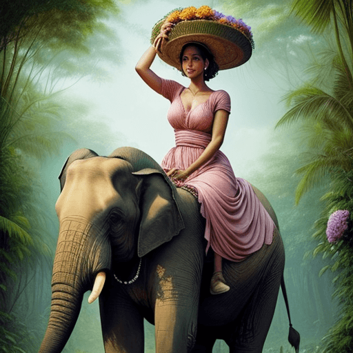 AI generated: Woman riding an elephant in the jungle and holding a bouquet of flowers on her head
There are many b...