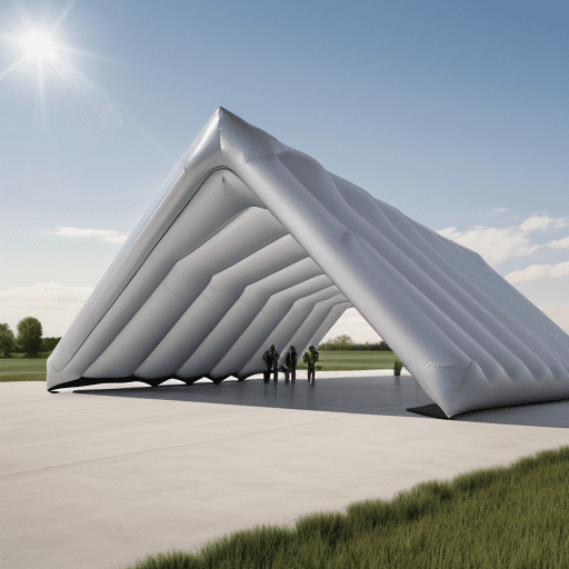 AI generated: high resolution, 8k, inflatable pavillion architecture concept, modern, futuristic, open field land,...