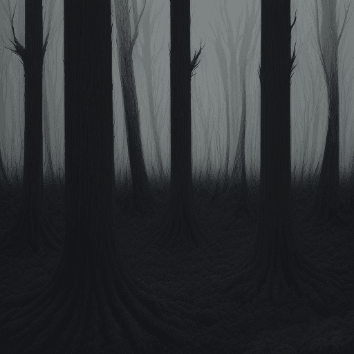 AI generated: a illustration black-and-white in style manga of An eerie forest overtaken by fungi,  covering the g...