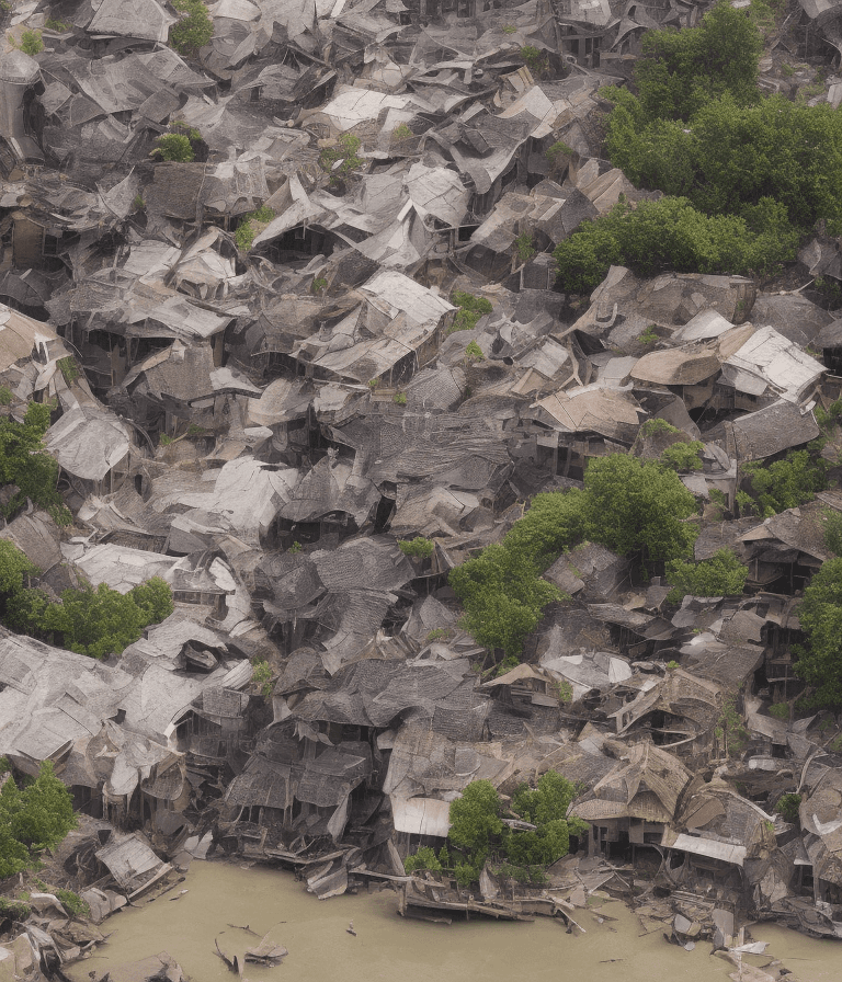AI generated: The atmosphere of the village in the olden days, many wooden houses, the time of the Malacca Kingdom...