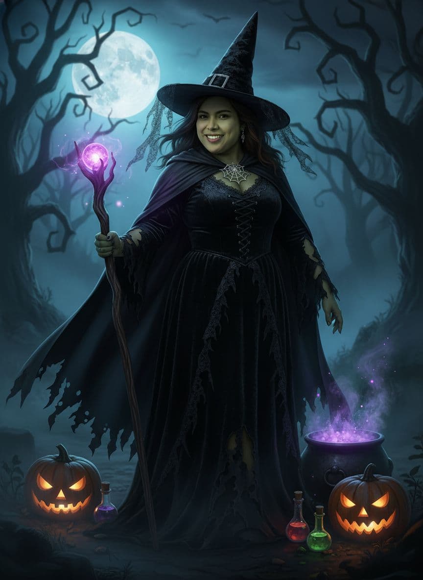 AI generated: Halloween Witch con la cara de la persona de la imagen que subí.