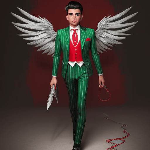 AI generated: A hyper realistic 19 year old mexican man with an emerald green pinstripe zoot suit with red and whi...