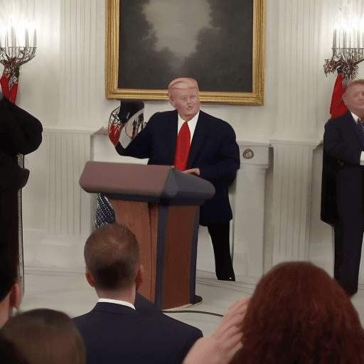 AI generated: A tomato giving a speech in front the white house.