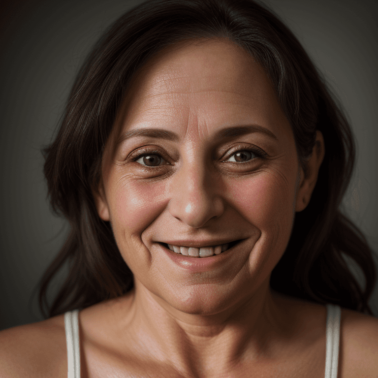 AI generated: hyper realistic headshot photo of a 40 year old, jewish setler woman, looking into the camera, smili...
