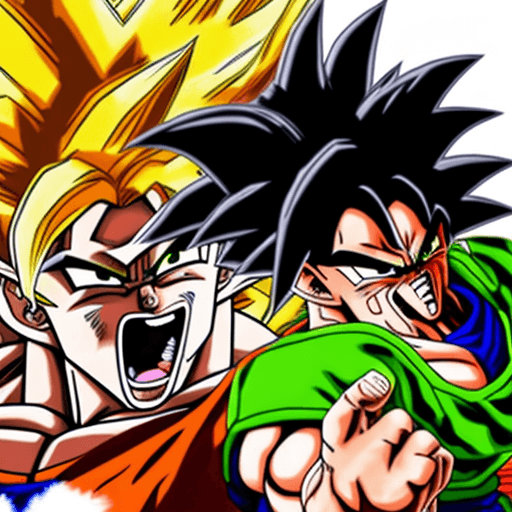 AI generated: goku fight with broly blood version
