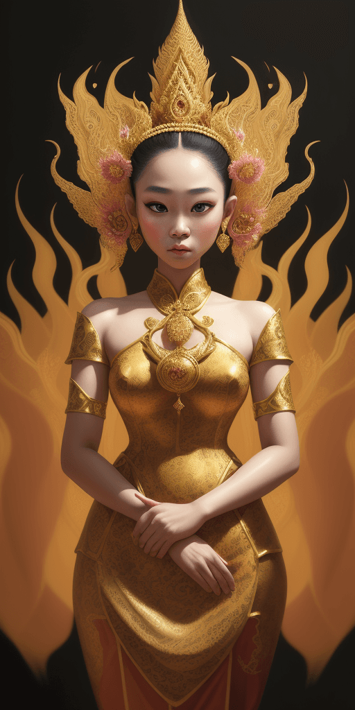 AI generated: Thai dress costume, in the style of surrealistic portraiture, feminine affluence, digital art wonder...