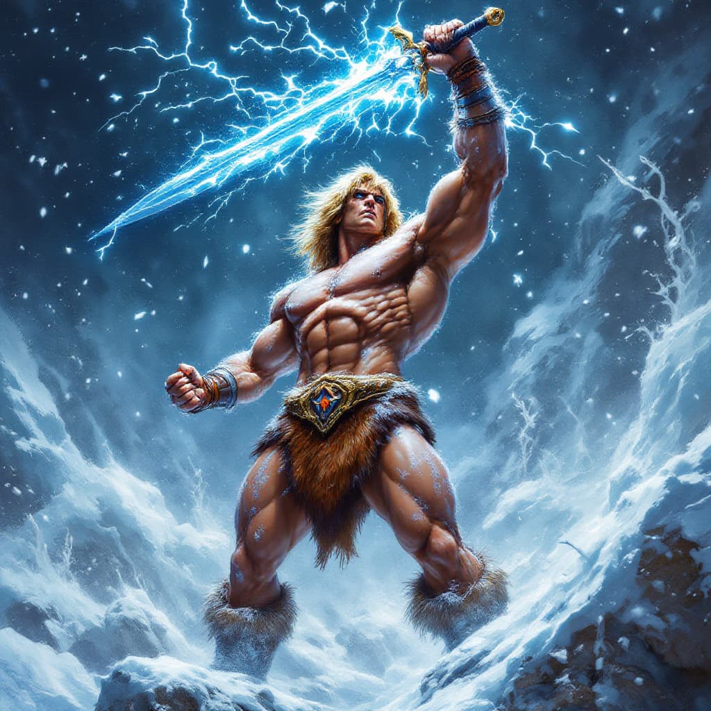 AI generated: : (Ultra-detailed, Boris Vallejo, hyper-realistic, cinematic, sharp focus:1.5), He-Man, the iconic h...