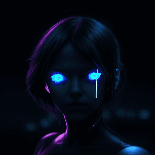 AI generated: a hacker wearing hacker black dress standing on roof of building. its dark night photo. a neon light...