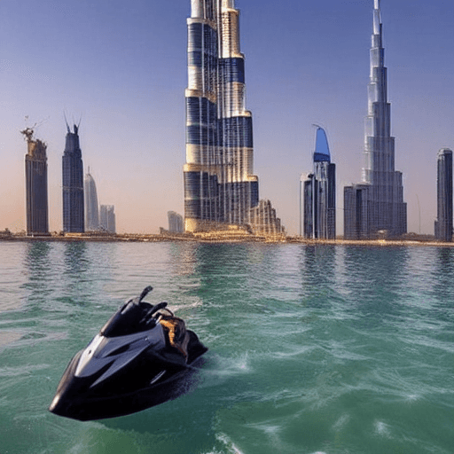 AI generated: boat,airplane,sunset,jetski,dubai,burjkhalifa,watergames 