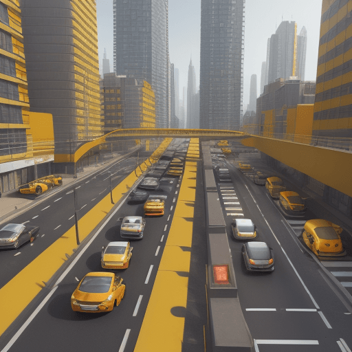 AI generated: 3D rendering miniature scene design, Many tall buildings, A winding urban road runs through the midd...