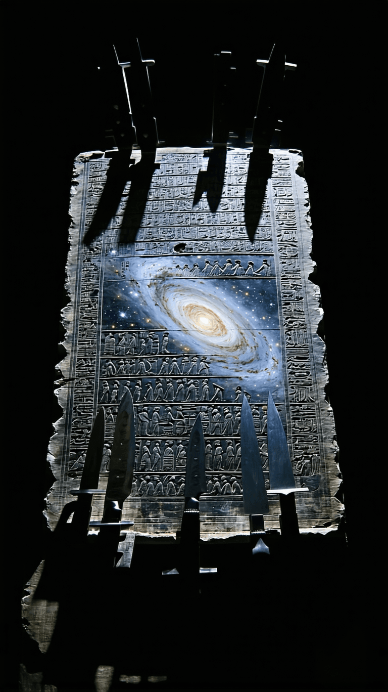 AI generated: Macroview of a Sumerian tablette,big bang demonstration,space aliens demonstrated by strokes of kniv...