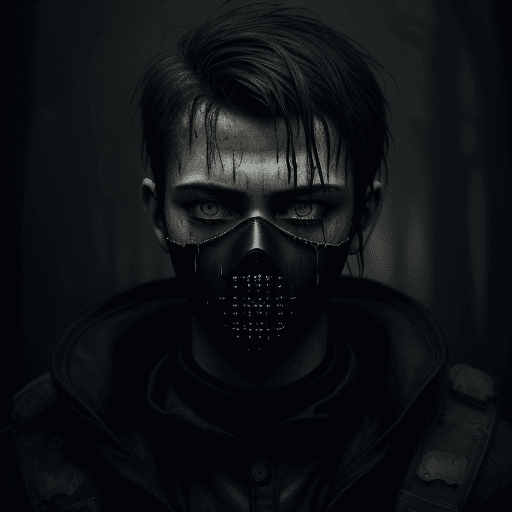 AI generated: Portrait of a dark young man, mask on face, creepy, dark, highly detailed, rendered with octane, dam...