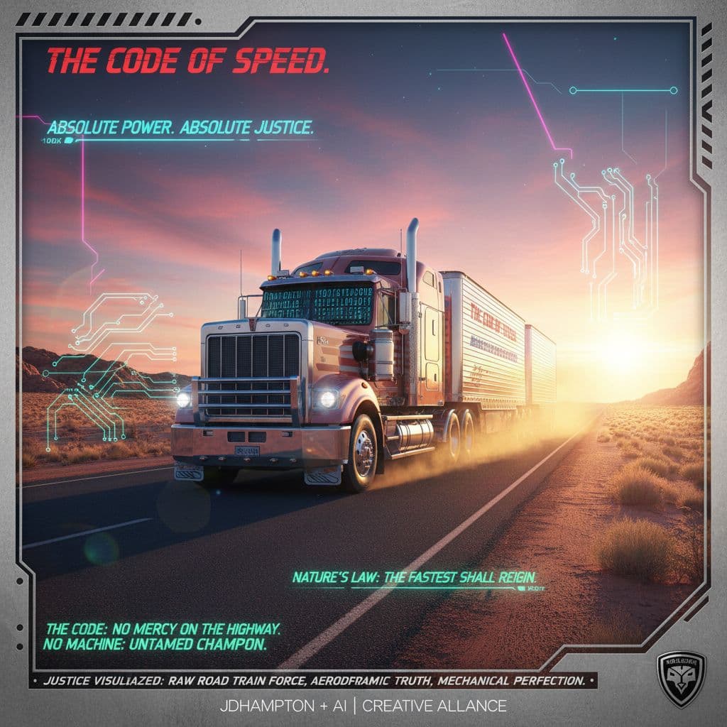 AI generated: Road Train Northern Territory Australia, rumbling along the Stuart Highway at sunrise in Central Aus...