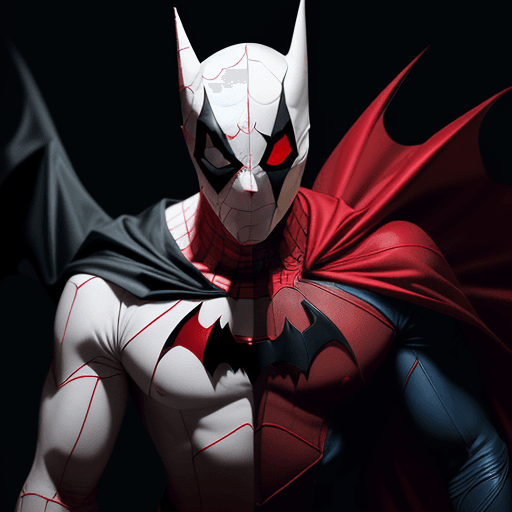 AI generated: we are seeing a white skin vampire man like superhero, in a red and blue sleeveless superhero type s...