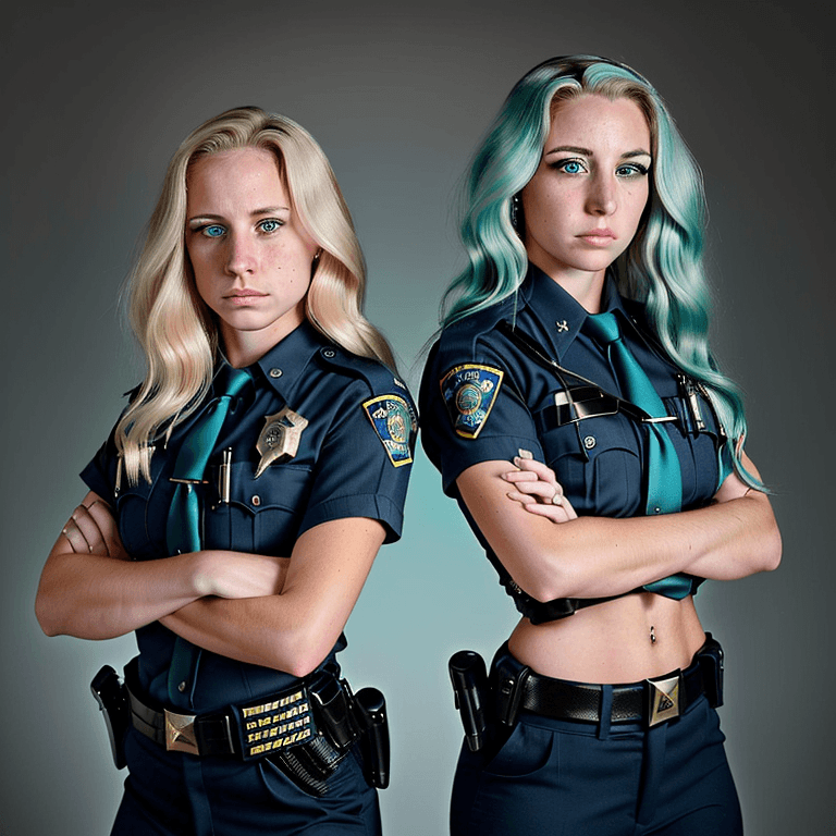 AI generated: young; caucasian; serious; modelesque Officers Ariel Bellingham and Allison Pierz of the Miltona Pol...