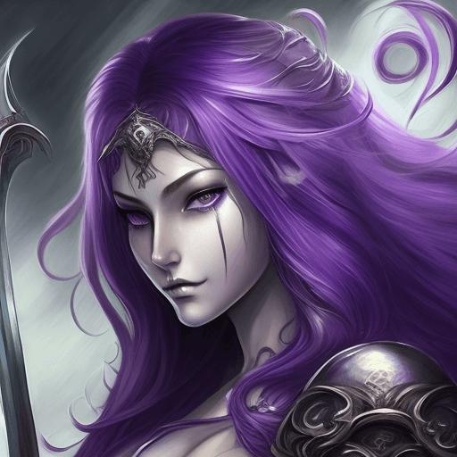 AI generated: ((best quality)), ((masterpiece)), (detailed), woman with purple ethereal hair and a big dekollete, ...