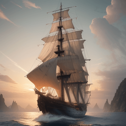 AI generated: Photo of a ultra realistic sailing ship, dramatic light, pale sunrise, cinematic lighting, battered,...