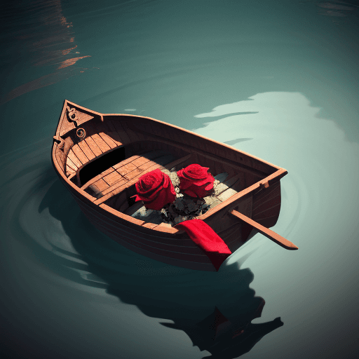 AI generated: A rose in the boat, floating in hell