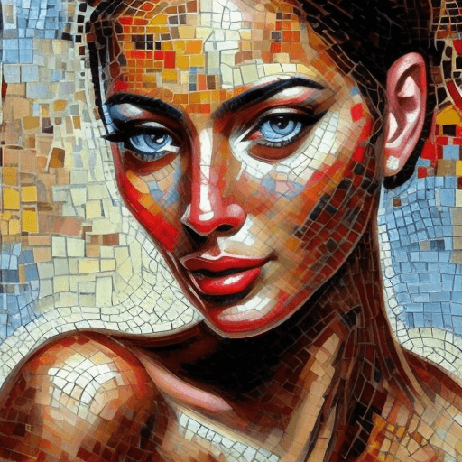 AI generated: a close up of face of woman in mosaic style, in the style of andrew atroshenko, peter gric --ar 73:1...