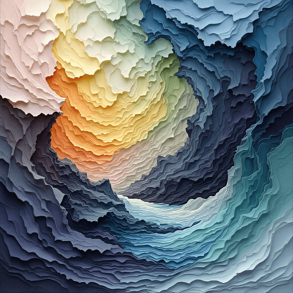AI generated: abstract layered paper and mixed surfaces, extreme depth --v 6.0" 
Multiple pans and replaced right ...