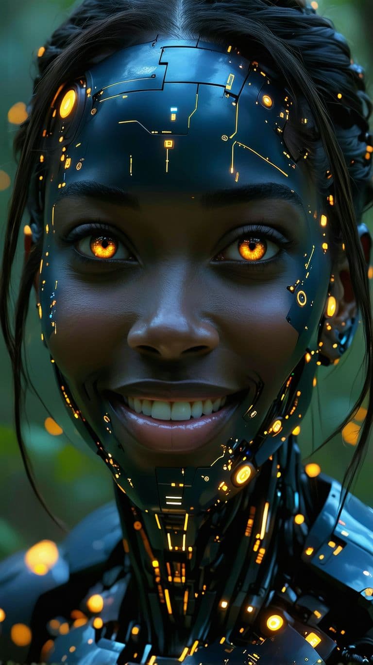AI generated: A hyperrealistic woman walks toward us, facing the camera, along a very realistic forest trail. Clos...