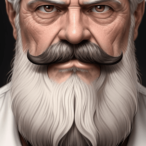 AI generated: The image features an older man, a long white beard and mustache, He has a stern expression, giving ...