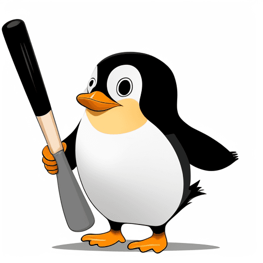 AI generated: Cartoon style image of a penguin with baseball bat