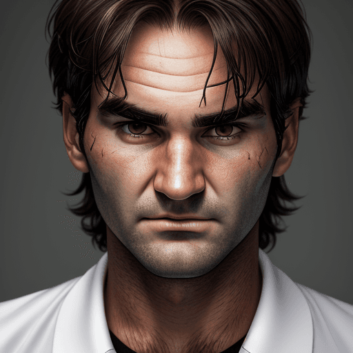 AI generated: portrait of Roger Federer, high quality, high resolution, psychopathic look, 100 years old.