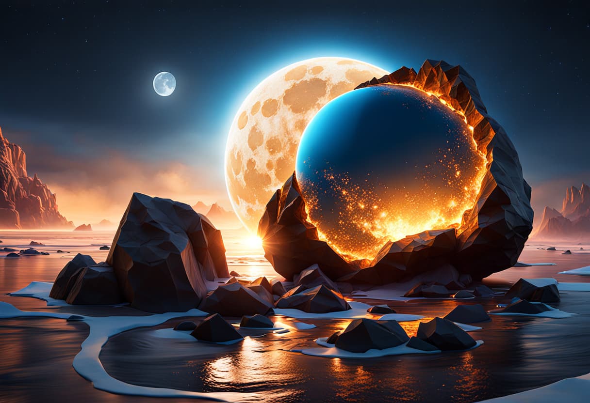 AI generated: extremely detailed CGI wallpaper, 16k, multi-textured, sea flat, dazzling , 4k, 8k, low poly rocks w...
