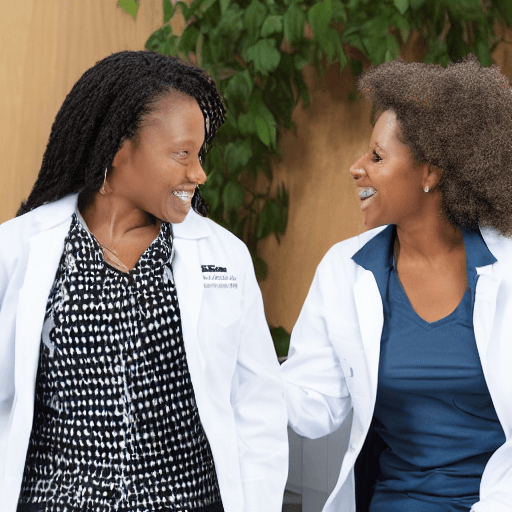 AI generated: speech therapist, portrait, white coat, black woman