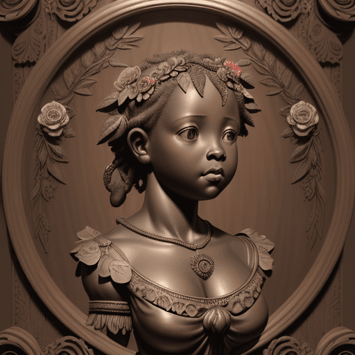 AI generated: bust of a small African American female baby with classical floral elements emanating all around, wo...
