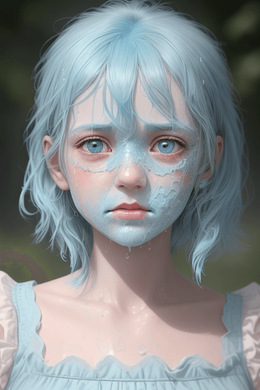 AI generated: A cute girl wearing light blue hair in a light blue lace dress, in the style of hyperrealism and pho...