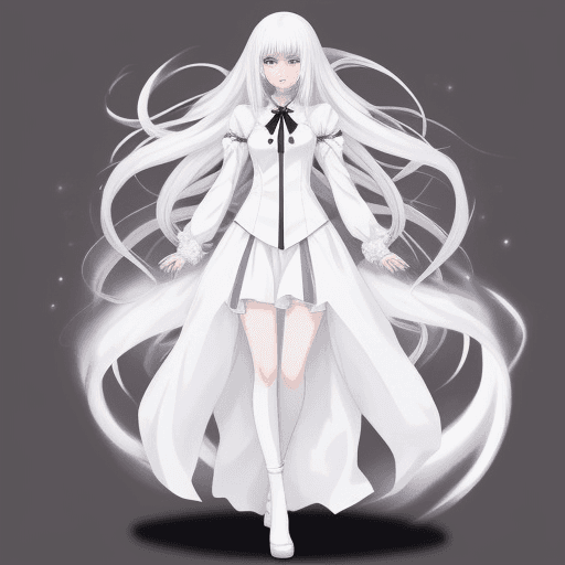 AI generated: full body, perfect anime quality, (beautiful:1.2), white hair, pretty, anime girl, dressed as a ghos...