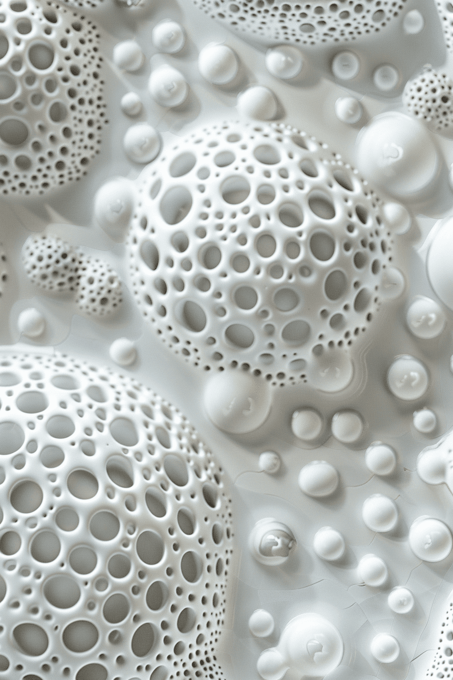 AI generated: A pattern of white holes, ((trypophobia)), arranged in layers creating an abstract design. The backg...