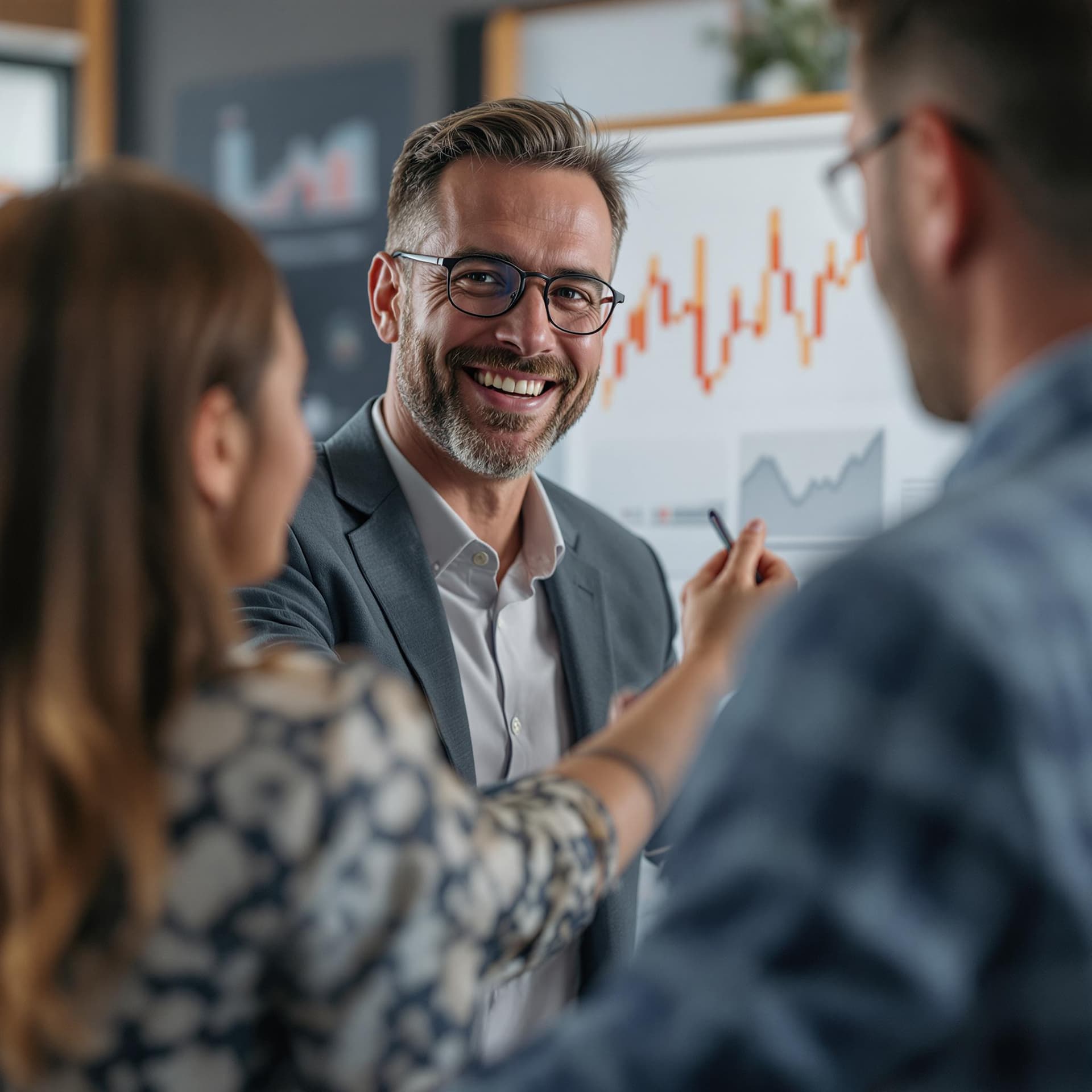 AI generated: Image of a friendly financial advisor guiding someone through charts, symbolizing trust and expertis...