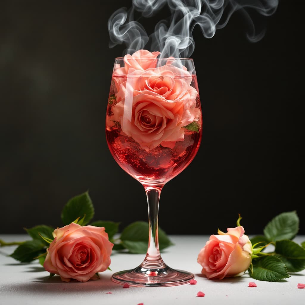 AI generated: ROSES IN A GLASS OF WINE SMOKING
