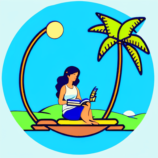 AI generated: round logo with writing on the top in blue "An Introvert Island" featuring a small island with two p...