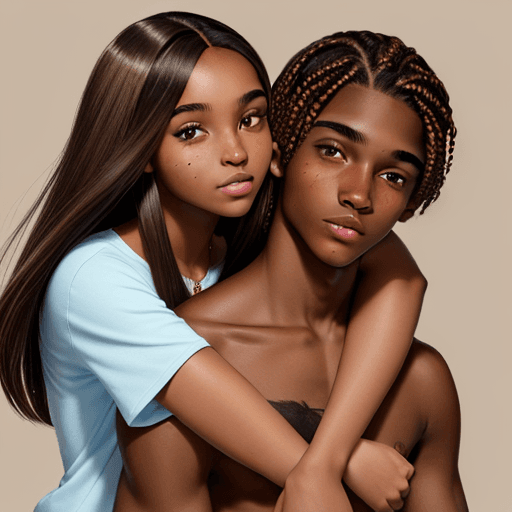 AI generated: Photo of a brownskin  girl with two brown eyes,  clear skin, straight brown hair, and long hair hugg...