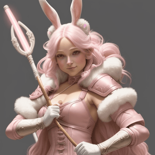 AI generated: female d&d harengon, female dnd rabbitfolk, female d&d anthro rabbit :: white fur with light pink ti...