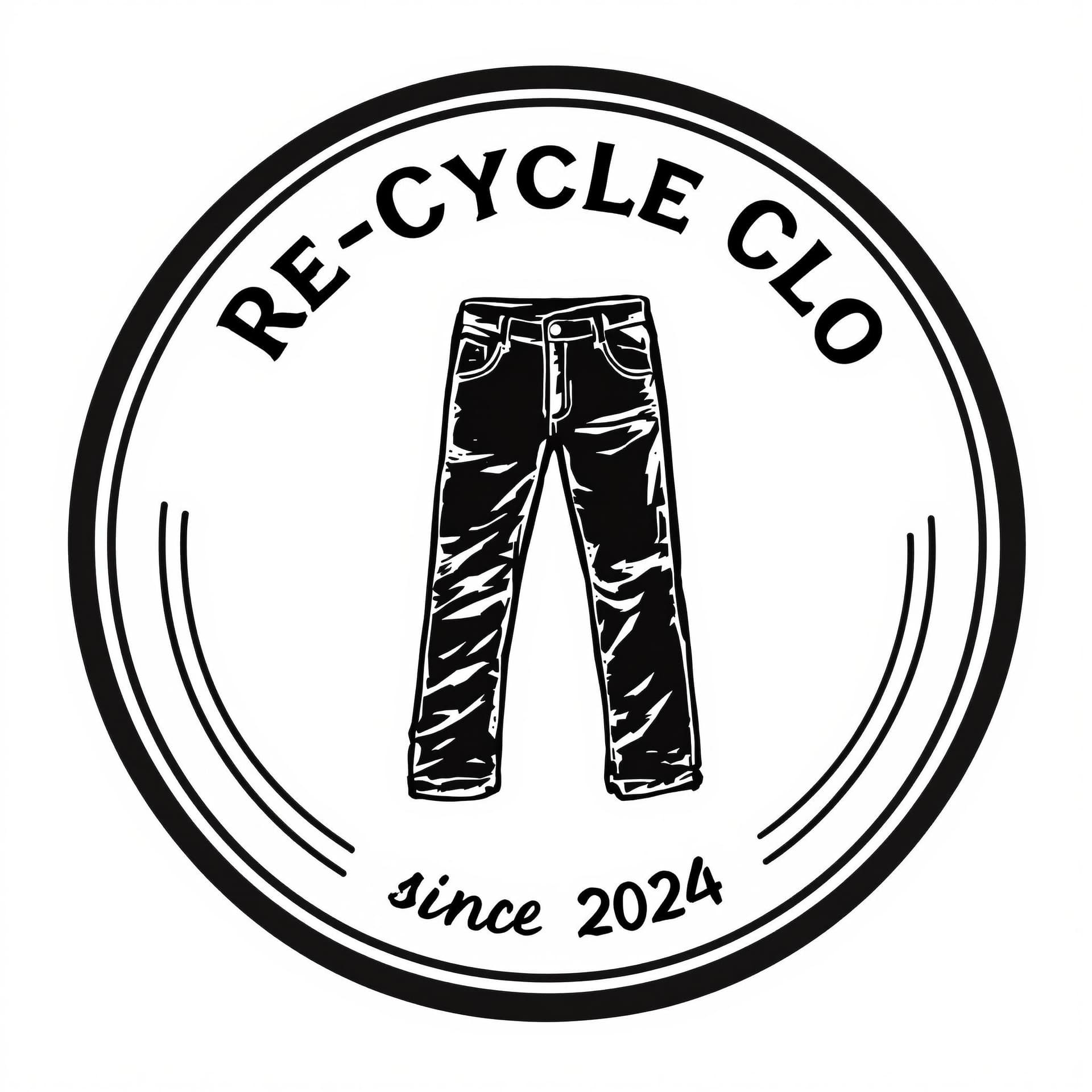 AI generated: Create a circular logo in black and white. In the center there should be a silhouette of jeans, made...
