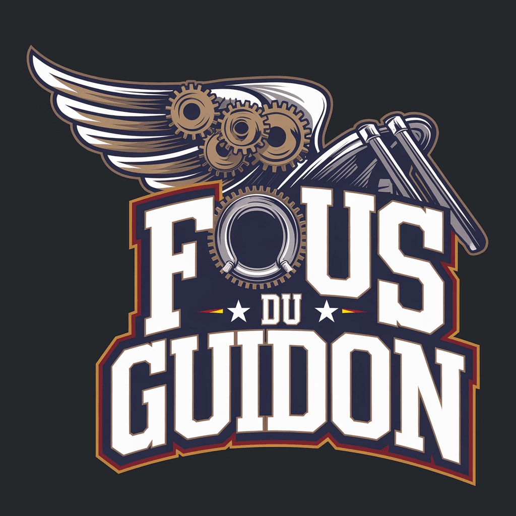 AI generated: Create a captivating and bold logo for "Fous du Guidon", a brand related to the world of motorcyclin...