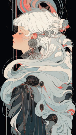 AI generated: An illustration of a serene person with silver hair, in the style of Contemporary Turkish Art, Aubre...