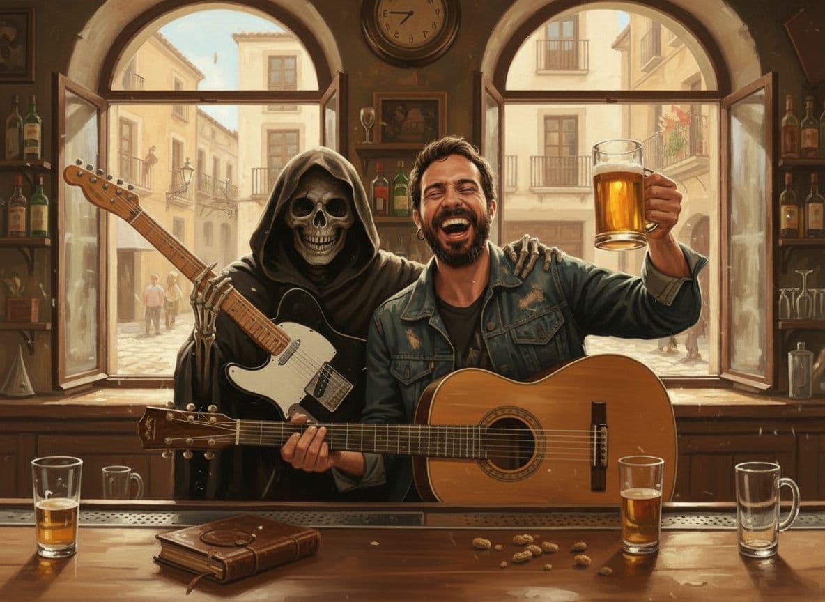 AI generated: Dame la foto de referencia pero con un giro de cámara de 180 grados. Se ve al camarero.