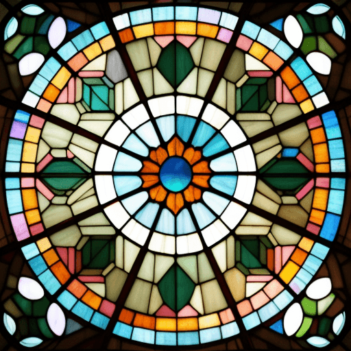 AI generated: stained glass tiffany, city, architecture, minimalism, on circle, artistically